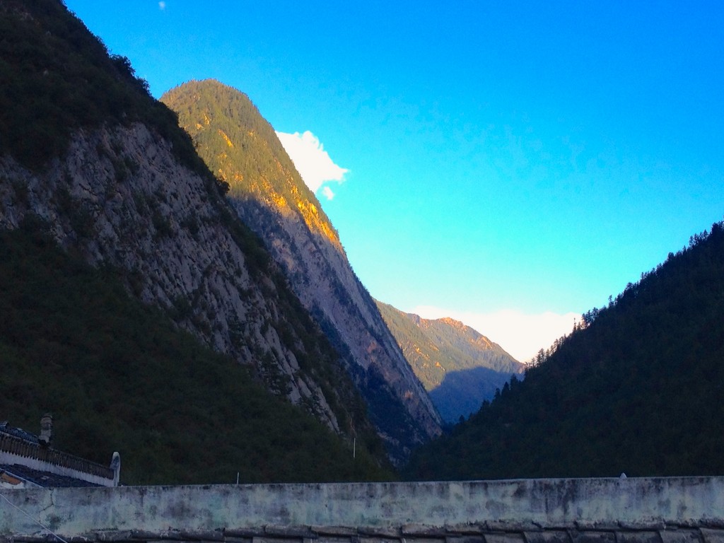 view from hostel in jiuzhaigou